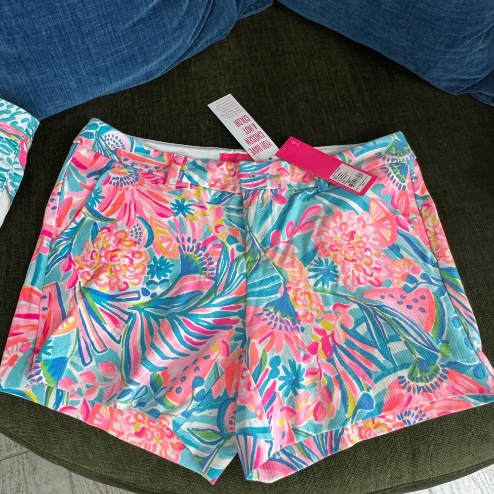 Lilly Pulitzer Pink and Blue Bermuda Shorts Vibrant Tropical Print